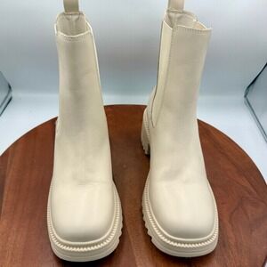 Steve Madden Garth Bone Leather Platform Chelsea Lug Sole Boots Chunky Womens 9M
